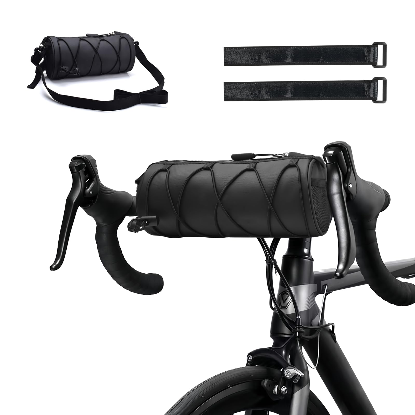 Fangehong Lenkertasche Fahrrad 2,4L Wasserdicht, Multifunktionale Fahrradtasche Vorne mit Reflektor, Aufbewahrungstasche mit Schultergurt für e-Bike MTB Rennrad Reisen (Schwarz) von Fangehong