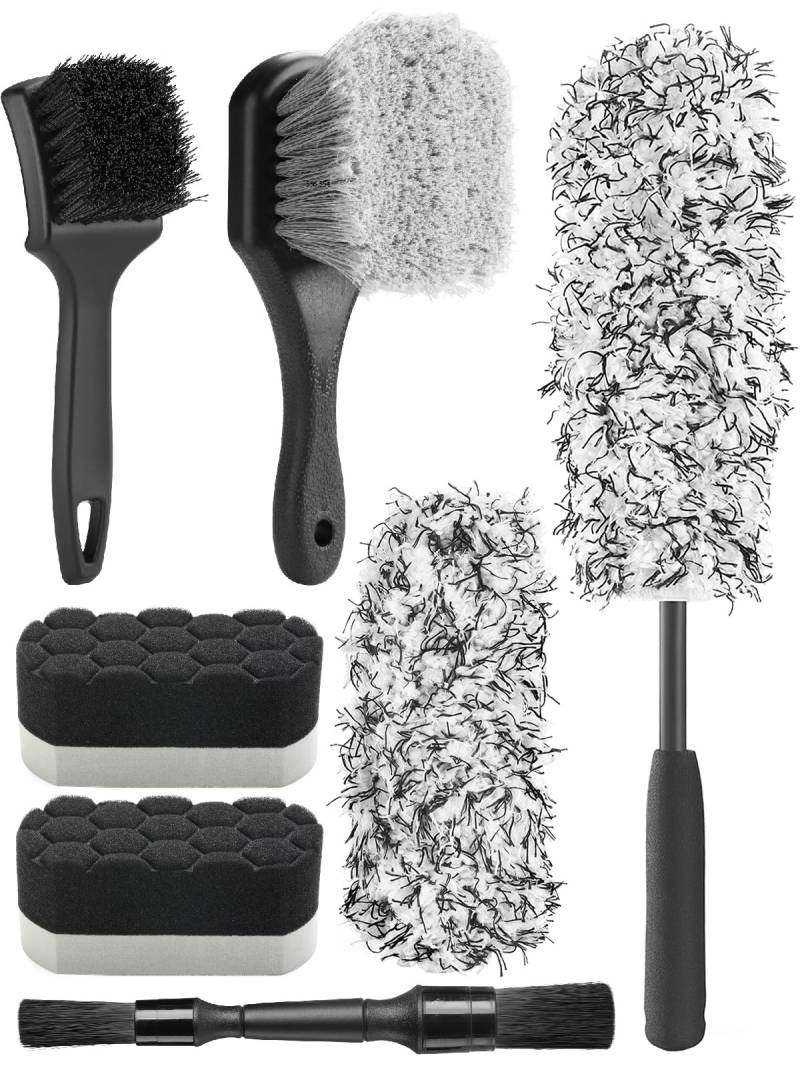 Fantasticlean 7 PCS Auto Reinigungsset, Mikrofaser Felgenbürste, Felgenbürste & Reifenbürste, Doppelendige Detailing Pinsel, Polierschwämme für Autowäsche und Pflege von Fantasticlean