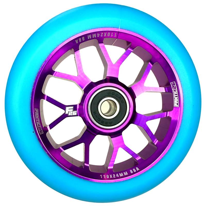 Fantic26 Spy7 Stunt Scooter Rolle I Trick I Tret I Kinder I Roller I Reifen I Rad I Ersatz I Wheel I 110mm I ABEC-11 I Schnell I Leise I Park I Street (Lila/Pu Türkis) von Fantic26