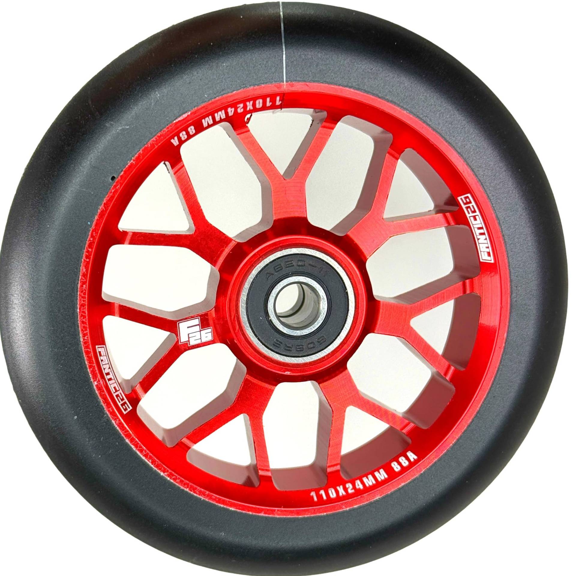 Fantic26 Spy7 Stunt Scooter Rolle I Trick I Tret I Kinder I Roller I Reifen I Rad I Ersatz I Wheel I 110mm I ABEC-11 I Schnell I Leise I Park I Street (Rot/PU Schwarz) von Fantic26