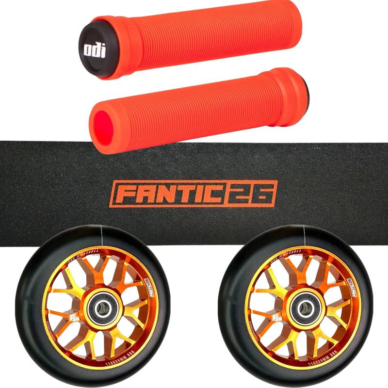 Fantic26 Stunt-Scooter Trick Roller Ersatzteile Bundle mit Odi SL Soft Griffen I Spy7 110mm Abec11 Rollen I Griptape Basic Orange von Fantic26