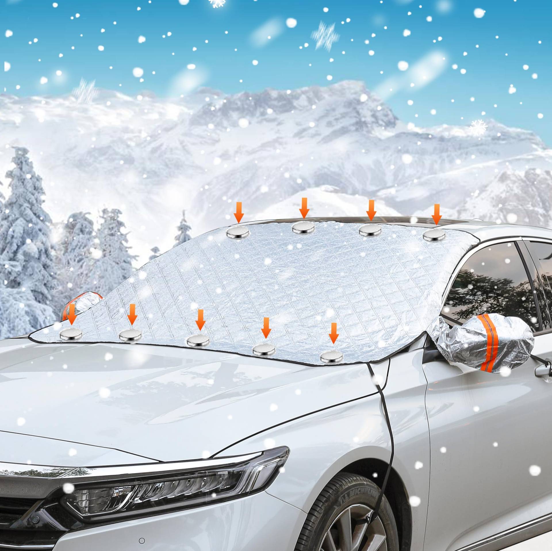 Frontscheibenabdeckung Winter, Magnetische Windschutzscheibenabdeckung mit 9 Versteckten Magneten, Fixierung Auto Abdeckung Winter, für SUV und Auto, EIS, Frostschutz, Frost, Staub Frontscheibenabdeckung Winter, Magnetische Windschutzscheibenabdeckung mit 9 Versteckten Magneten, Fixierung Auto Abdeckung Winter, für SUV und Auto, EIS, Frostschutz, Frost, Staub von Fanwer