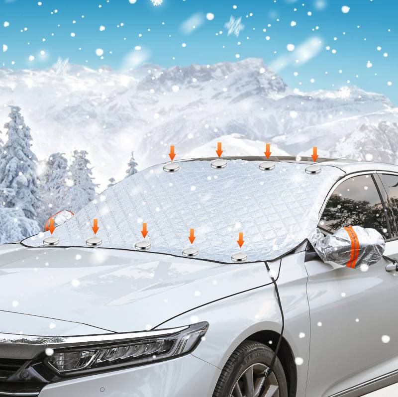 Frontscheibenabdeckung Winter, Magnetische Windschutzscheibenabdeckung mit 9 Versteckten Magneten, Fixierung Auto Abdeckung Winter, für SUV und Auto, EIS, Frostschutz, Frost, Staub von Fanwer