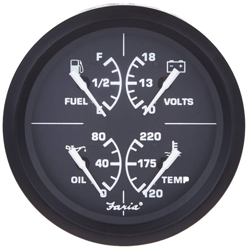 Faria - 3003.3415 32851 Euro Multifunktions-Kraftstoffstand/Öl-PSI (80 PSI)/Wassertemperatur (90-121 °C)/Voltmeter (10-16 VDC) - 4 Zoll, schwarz von Faria Beede INSTRUMENTS