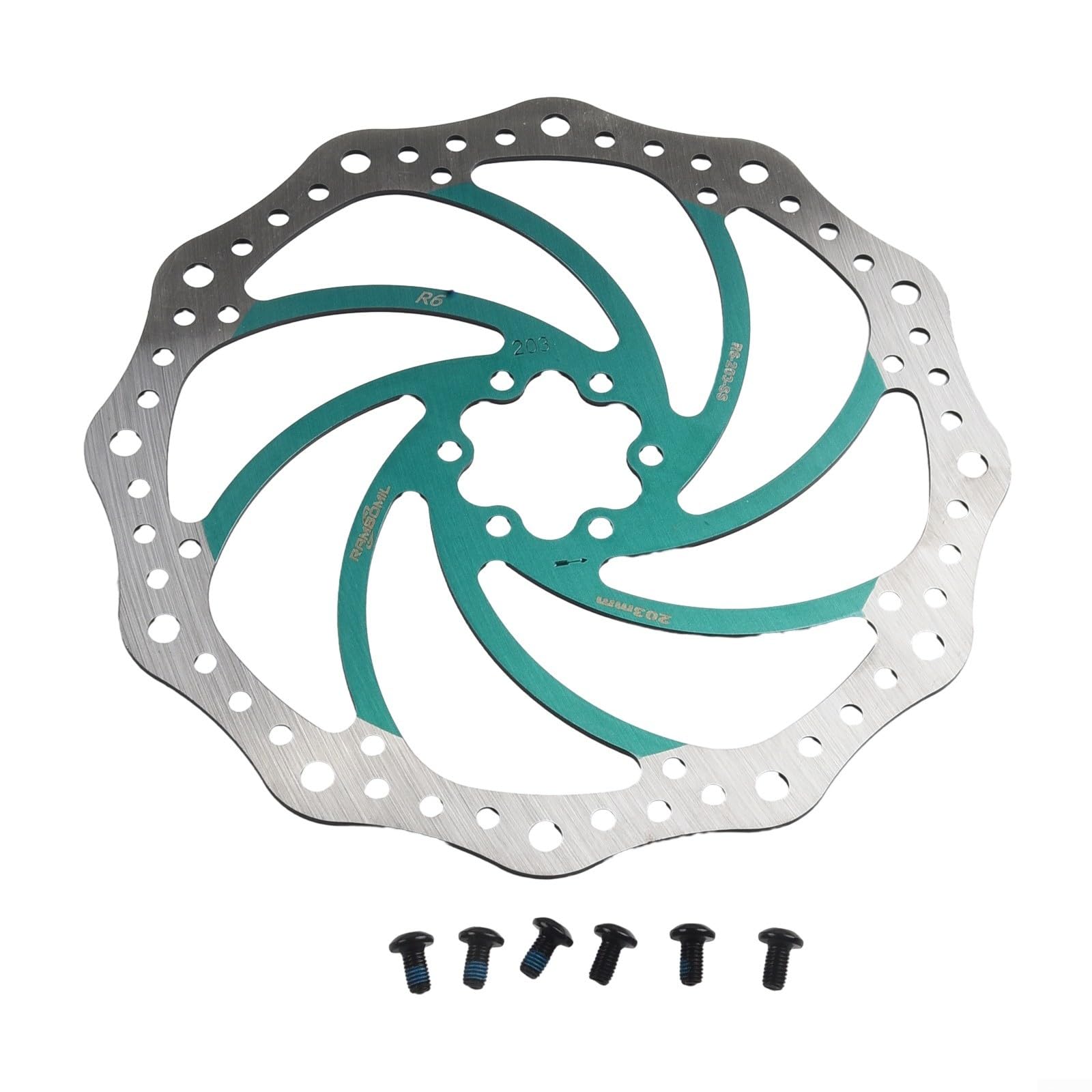 Fauhapyway Scheibenbremse für Rotor-Fahrrad, 160/180/203 mm, MTB-Fahrrad, schwimmend, 6-Bolzen, Wärmeableitung, Edelstahl, für Langstreckenfahrten, Geländefahrten (grün 203) von Fauhapyway