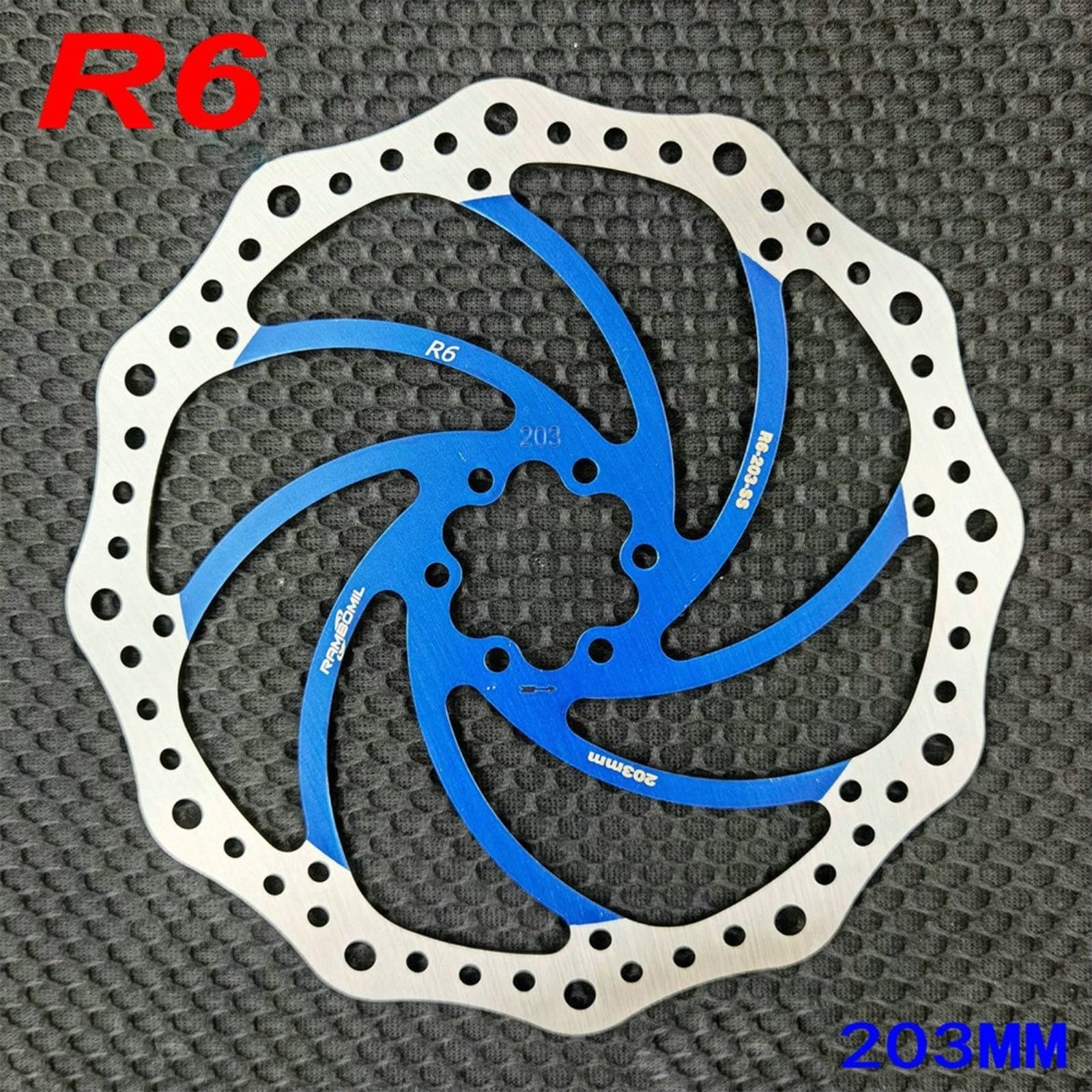 Fauhapyway Scheibenbremse für Rotor-Fahrrad, 160/180/203 mm, MTB-Fahrrad, schwimmend, 6-Bolzen, Wärmeableitung, Edelstahl, für Langstreckenfahrten im Gelände (blau 203) von Fauhapyway