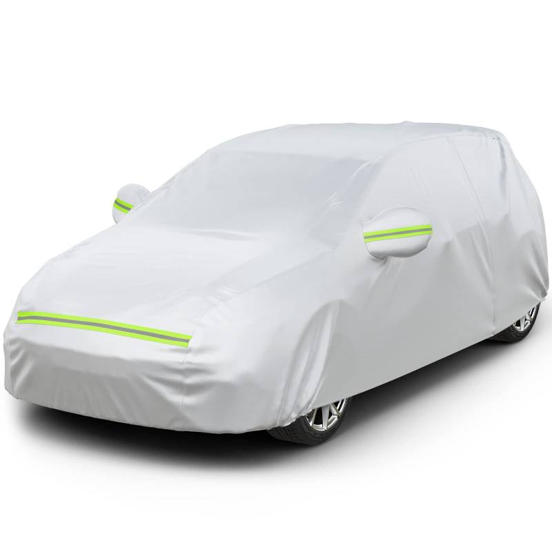 Favoto Auto Abdeckplane Autoabdeckung Vollgarage Staubdicht Wasserdicht Autohülle Autoplane Winter & Sommer für 350cm-380cm Schrägheck Silber von Favoto