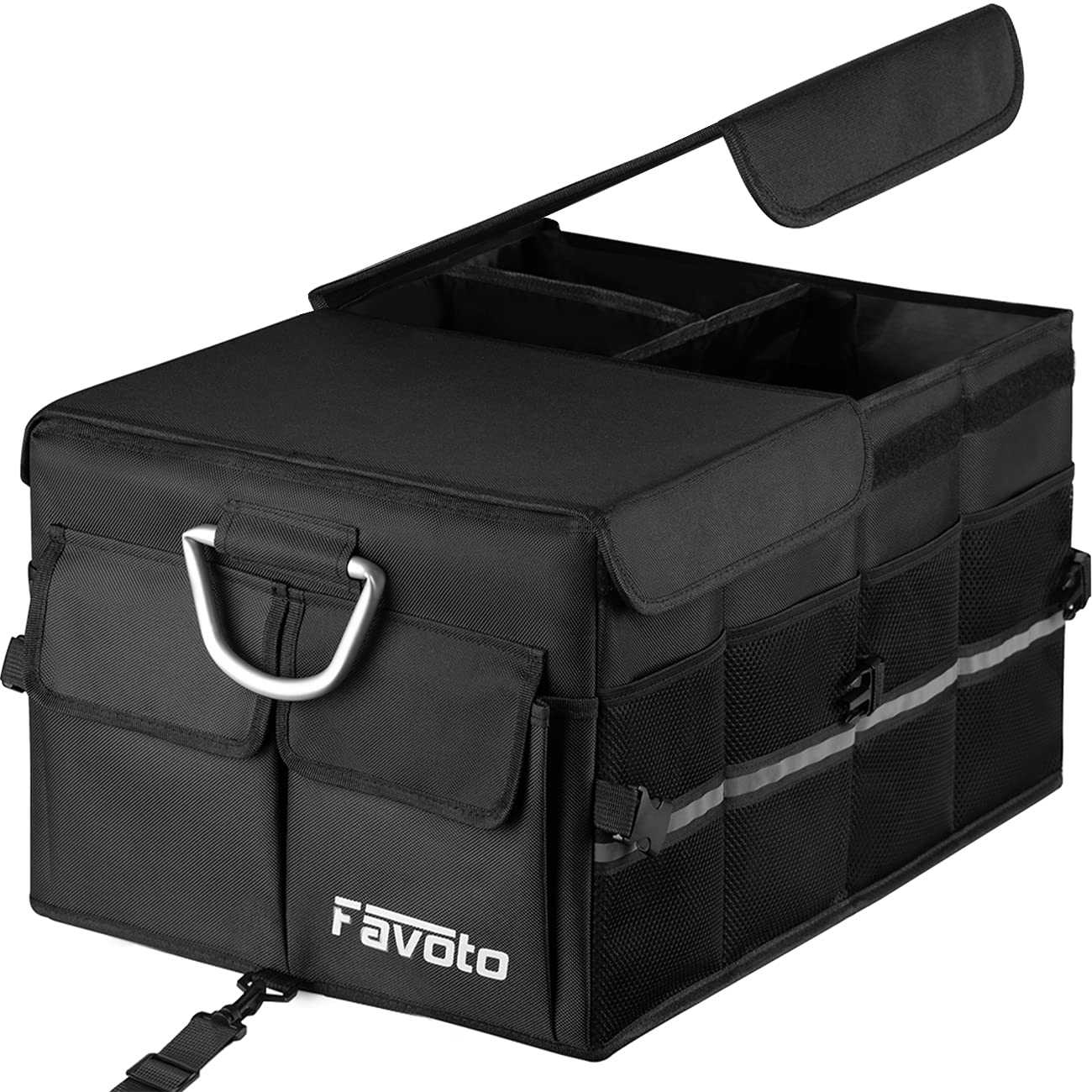 Favoto Auto Kofferraumbox Klappbox Kofferraum Organizer Kofferraumtasche Wasserfest Robust Oxford-Material Autotasche Box für Limousine SUV Schrägheck Schwarz（52cm x 32.5cm x 28cm） von Favoto