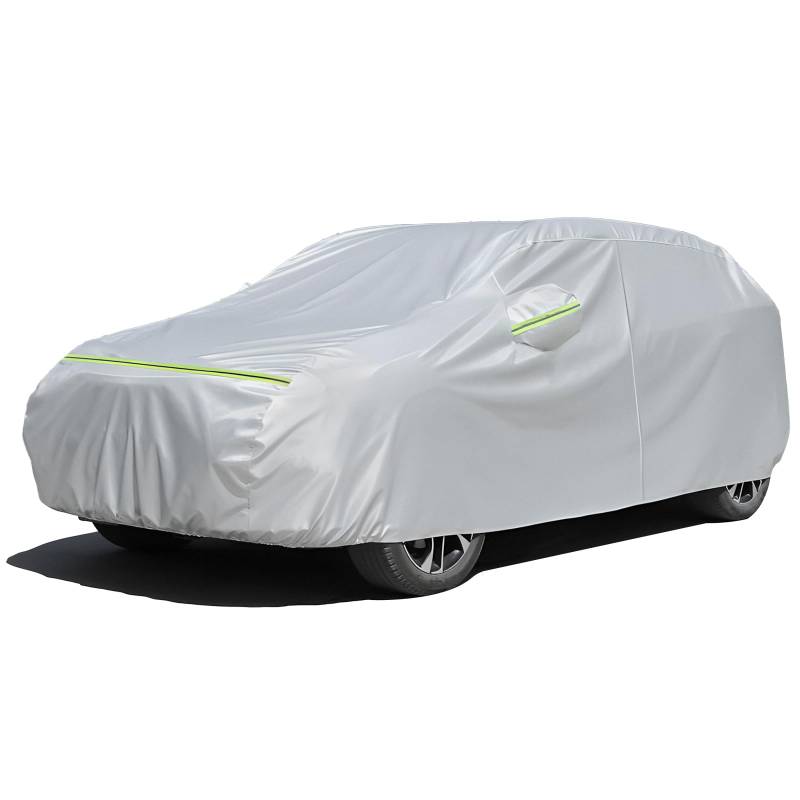 Favoto Autoabdeckplane Wasserdicht Staubdicht Vollgarage - Autoplane Kompatibel mit Audi A1 Opel Corsa VW Polo Renault Clio für Schrägheck (390-415 cm) Silber von Favoto