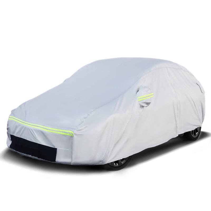 Favoto Autoabdeckplane für Tesla Model Y - Wasserdicht Model Y Abdeckung Wetterfest 6 Schichten PEVA mit Baumwolle seitlichem Reißverschluss Belüftungslöchern Ladesteckdosen Silber von Favoto
