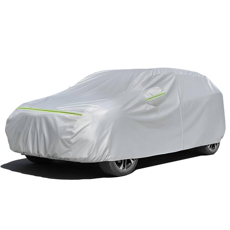 Favoto Autoabdeckung Vollgarage Auto Abdeckplane Outdoor - Wasserdicht Autohülle Autoplane Kompatibel mit Tiguan Allspace/GLC/Audi Q5/BMW X3 Abdeckplane für SUV (460-485 cm Silber von Favoto