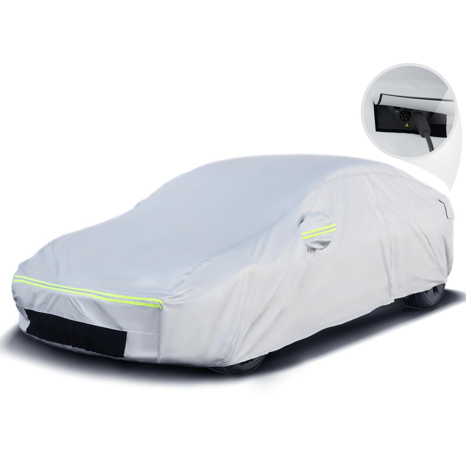 Favoto Autoabdeckung für Tesla Model 3 - Wasserdicht Model 3 Abdeckplane Wetterfest 6 Schichten PEVA mit Baumwolle seitlichem Reißverschluss Belüftungslöchern Ladesteckdosen von Favoto