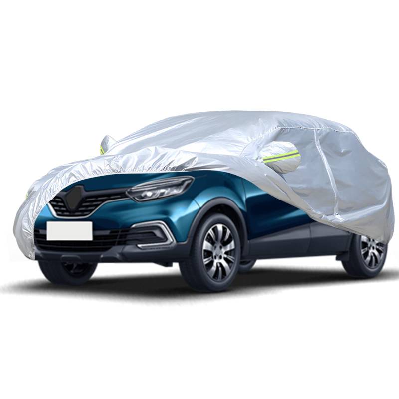 Favoto Autoplane Winter Auto Abdeckung - UV-Schutz Staubdicht Kratzfest Windfesten Schnallen Reflektionsstreifen für Renault Captur(2013-2024) Silber von Favoto
