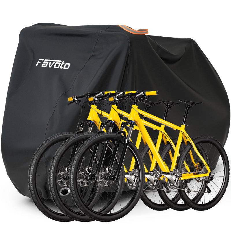 Favoto Fahrradabdeckung Fahrrad Abdeckplane Wasserdicht für 2-3 Fahrräder 210T Oxford-Gewebe Fahrradgarage Fahrrad Plane Schutzhülle Abdeckhaube mit Beutel 200 x 105x 110CM Schwarz von Favoto