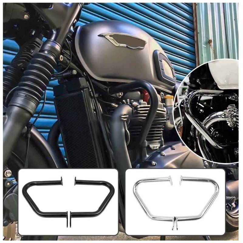 Crash Cage Bars für Bonneville Bobber T100 T120 Straße Twin Cup Thruxton 1200 R Motorrad Stahl Autobahn Motorschutz Stoßstange Rahmen Fallschutz 2016 2017 2018 2019 2020 2021 (Schwarz) von Fayedenicy