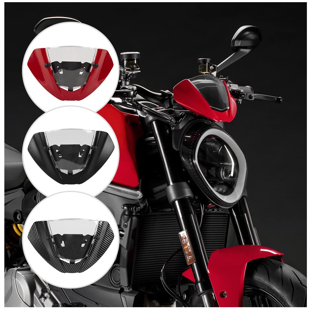 Fayedenicy Motorrad Windschutzscheibe Luftstrom Windabweiser Schild Flyscreen Visierglas mit Halterung für D.ucati Monster 937 950 Monster937 Monster950 2021 2022 Motormodifikationsteile (Rot) von Fayedenicy