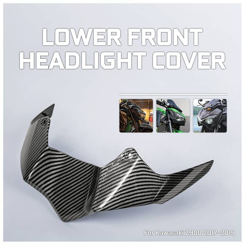 Fayedenicy Moto Untere Frontscheinwerfer Schutz-Abdeckung ABS Injection-Kopf-Lampen Verkleidungs Aerodynamik Wingtips Schutz Nase Schnabel Erweiterung für Z900 Z 900 Z900 Teile 17-19 (Carbon-Look) von Fayedenicy