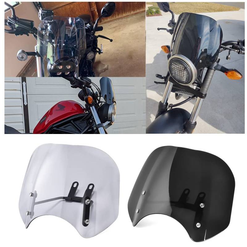 Motorrad CMX300 CMX500 Windschutzscheibe Windschutzabweiser Flyscreen Pare-Brise-Schutz für Rebel CMX 300 CMX 500 Rebel300 Rebel500 2017 2018 2019 2020 2021 2022 2023 (Leichter Rauch) von Fayedenicy