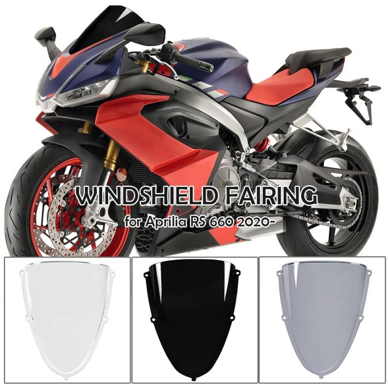 Motorrad Racing Windschutzscheibe Frontverkleidung für RS 660 RS660 2020 2021 2022 2023 Double Bubble Flyscreen Airflow Windschutz Deflector Cover Visier Pare-Brise Protector (Leichter Rauch) von Fayedenicy