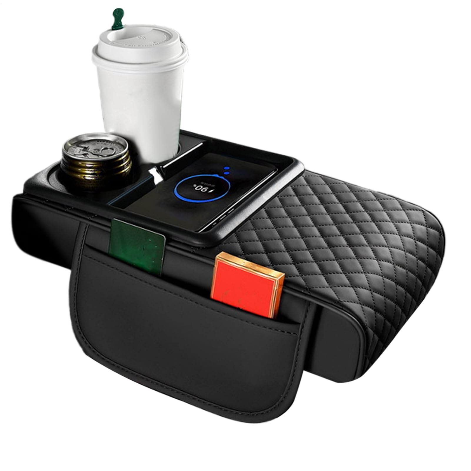 Auto Armlehne Abdeckung Pad Wireless Charging Armlehne Kissen Kunstleder Ellenbogen Seitentasche Getränkehalter für Wasserflasche Taschentuchbox Bequem Autos Innenraum Schwarz Auto Armlehne Abdeckung Pad Wireless Charging Armlehne Kissen Kunstleder Ellenbogen Seitentasche Getränkehalter für Wasserflasche Taschentuchbox Bequem Autos Innenraum Schwarz von Fbinys