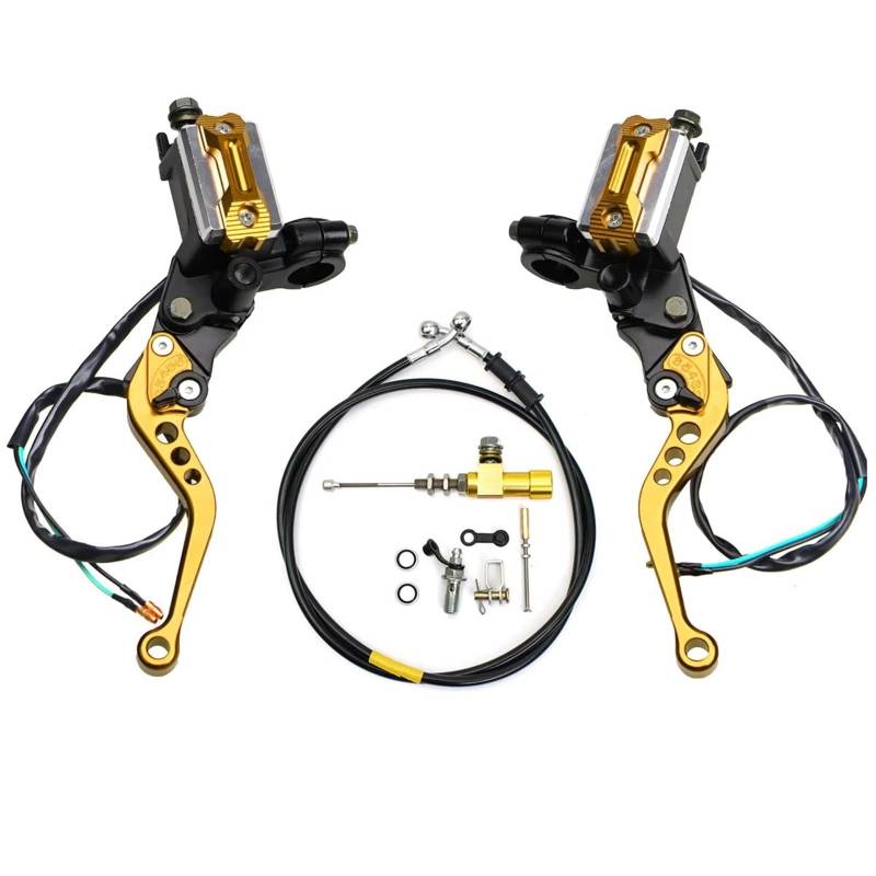 Brems- und Kupplungshebel 22mm Motorrad Bremspumpe Hebelgriff Hydraulische Kupplungspumpe Hauptzylinder Racing Schlauch Für Kawasaki HauptbremszylinderLenker(Gold) von Fbxmjoa