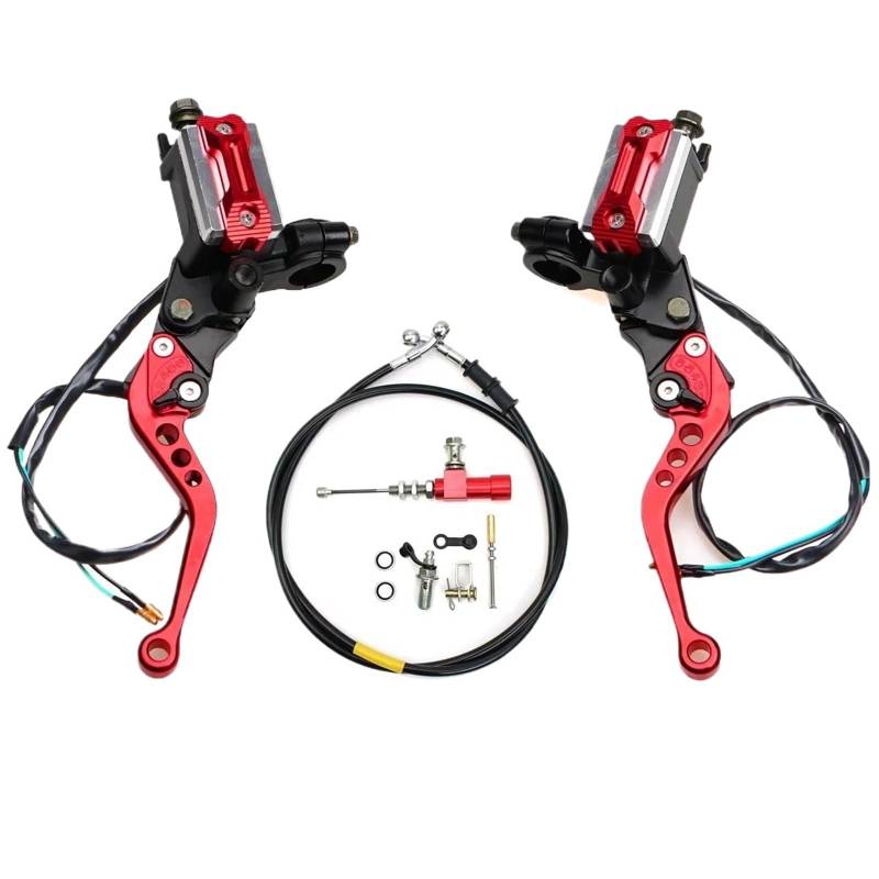 Brems- und Kupplungshebel 22mm Motorrad Bremspumpe Hebelgriff Hydraulische Kupplungspumpe Hauptzylinder Racing Schlauch Für Kawasaki HauptbremszylinderLenker(Red) von Fbxmjoa