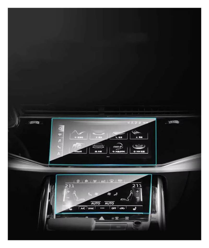 Displayschutzfolien Auto Für Q8 Für Q7 2020 2021 Radio GPS LCD Armaturenbrett Bildschirm Schutz Auto Navigation Gehärtetem Glas Bildschirm Schutz Film Aufkleber Navigation Schutzfolie(Upper and lower) von Fbxmjoa
