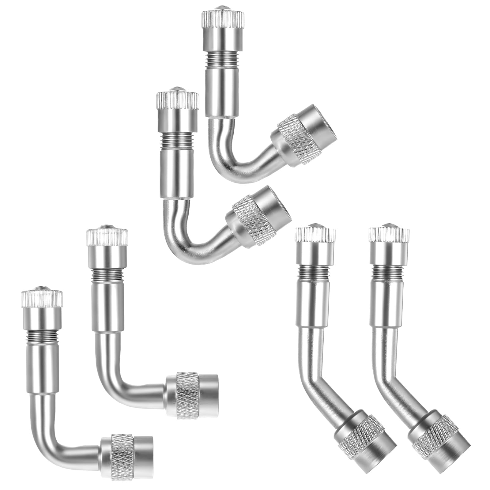 6 Stück Ventilverlängerung Autoventil 45 Grad 90 Grad 135 Grads Ventilverlängerung Adapter Metall Autoventil Mit Flexible Reifenventilverlängerung Für Doppelrädrige Fahrräder Und Motorräder (Silber) von FdcLixuvol