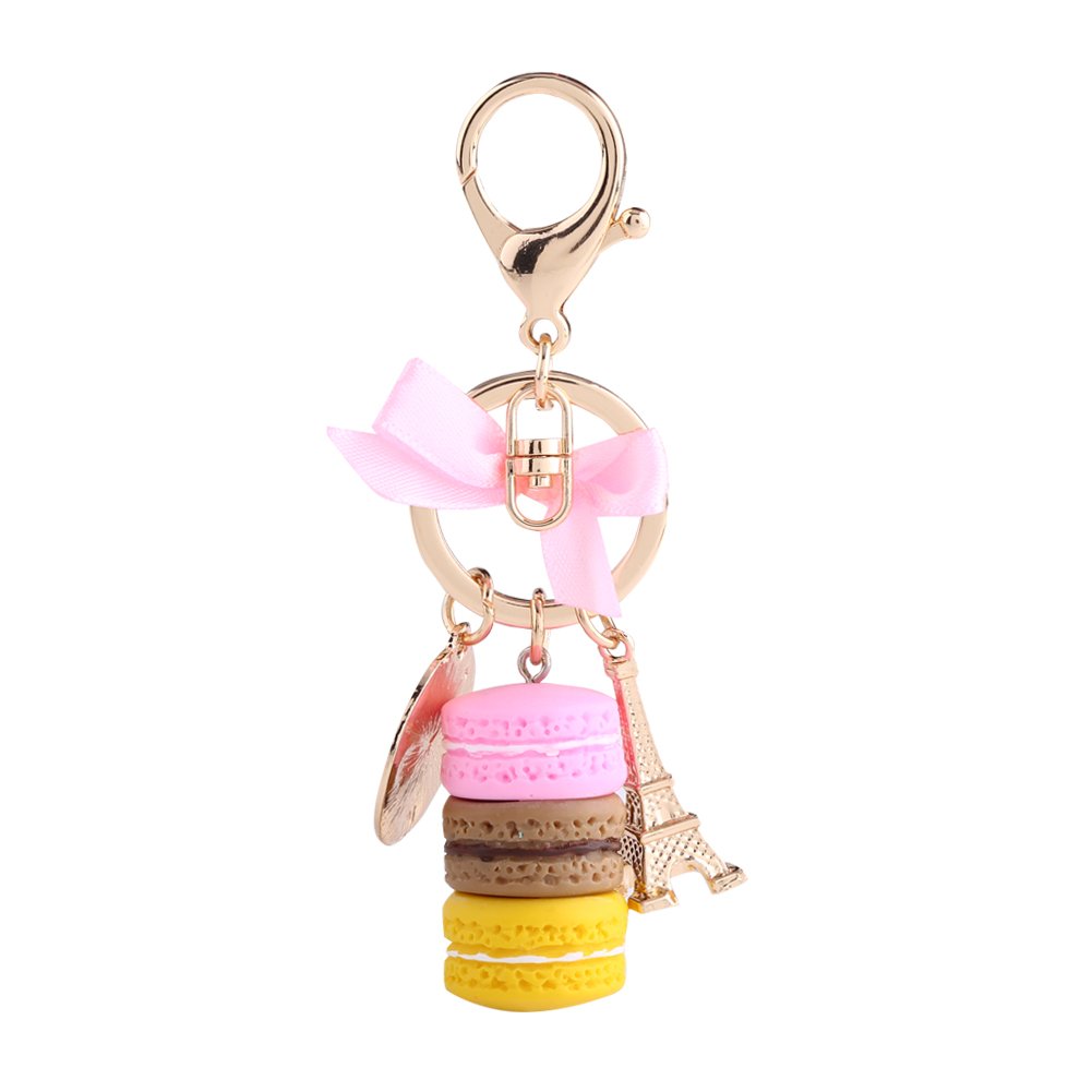 Fdit Macaron Schlüsselanhänger aus Legierung, niedlich, bunt, Macaron, Eiffelturm, Anhänger, Auto, Charme, Dekoration für Haus, Kinder, für Weihnachten (12 x 6 x 3 cm, Rosa) von Fdit
