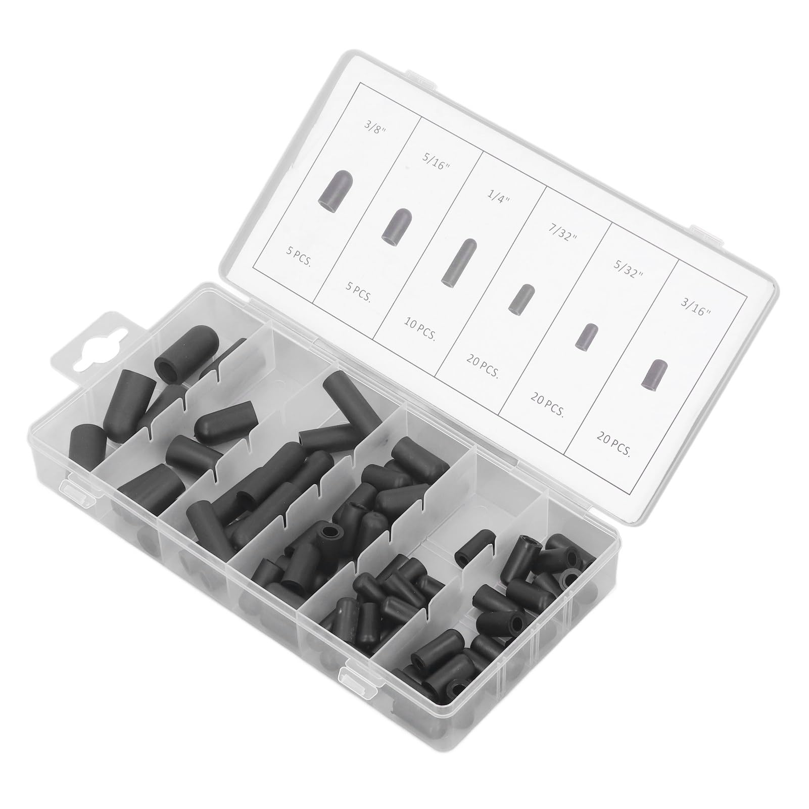 Vakuum-Hut-Stecker-Sortiment-Set, Box, Schwarz, 80 Stück, für Kappen-Gummiabdeckungen, Schützende 8-Zoll-Staubsaugerkappen von Fdit