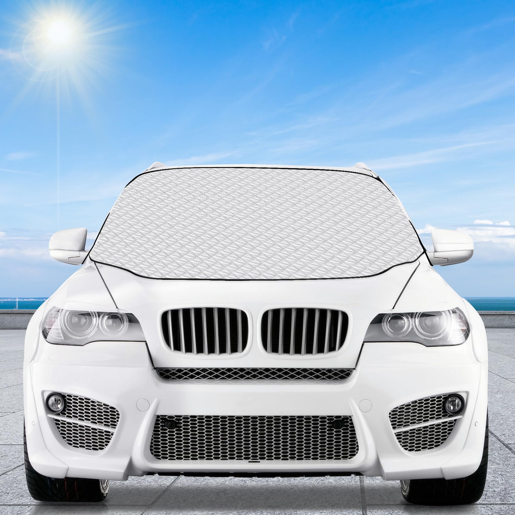 Feebee Frostschutz Auto Frontscheibe, Frontscheibenabdeckung Magnetische 183 x 116cm, Windschutzscheibe Abdeckung außen mit 5 Magneten, gegen UV, Sonne, Staub, Schnee, Frost von Feebee