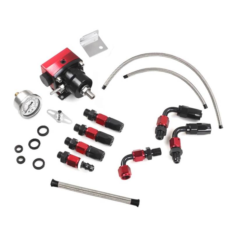 Fegtrtyoa Universell Einstellbarer Kraftstoffdruckregler mit Manometer + AN6-Kraftstoffleitungsschlauch + Anschlussstück-Endstück-Kit von Fegtrtyoa
