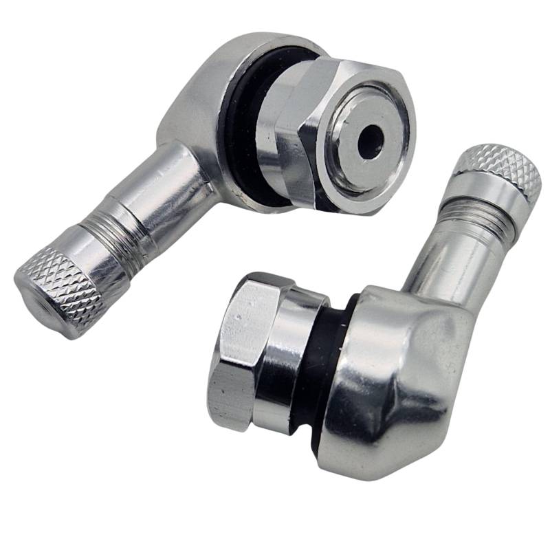 2x Motorrad Alu Winkelventil Silber 11,3mm Ventile Eckventile Ventil von Felgenfactory