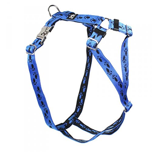 Premium Feltmann Hundegeschirr mit Alu-Max®-Metall-Steckschlössern, Soft-Nylonband blau, schwarze Pfötchen 40-60 cm, 15 mm von Feltmann