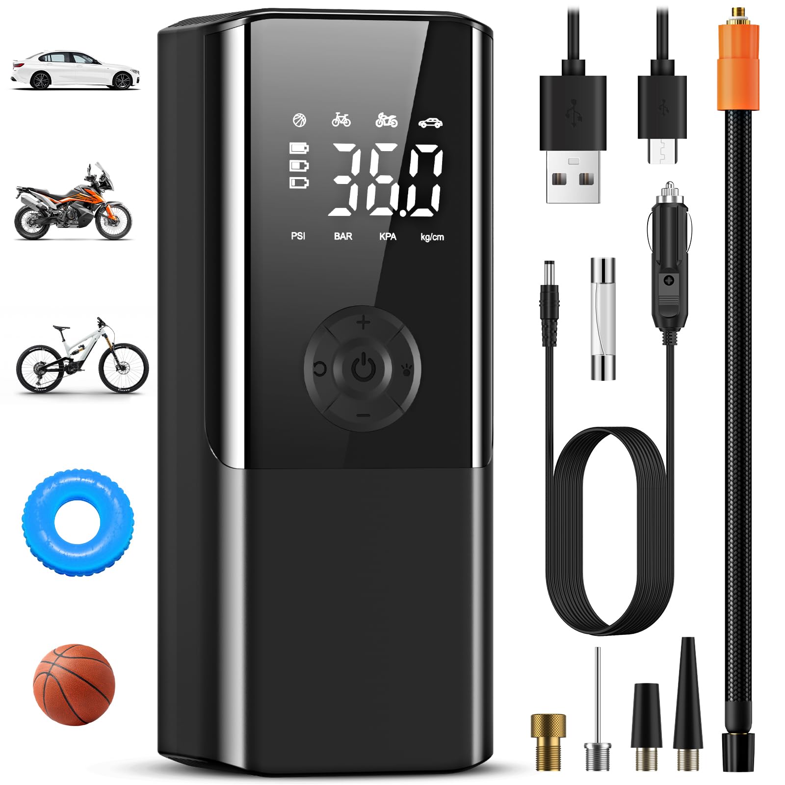 Elektrische Luftpumpe-Akku Luftpumpe Kompressor Akku Pump Electric 150PSI 6000mAh Tragbarer Akku Kompressor mit Digitale LCD-Bildschirm Pressure Gauge Mini Fahrradpumpe Elektrisch für Auto(Black) von Feolaviy