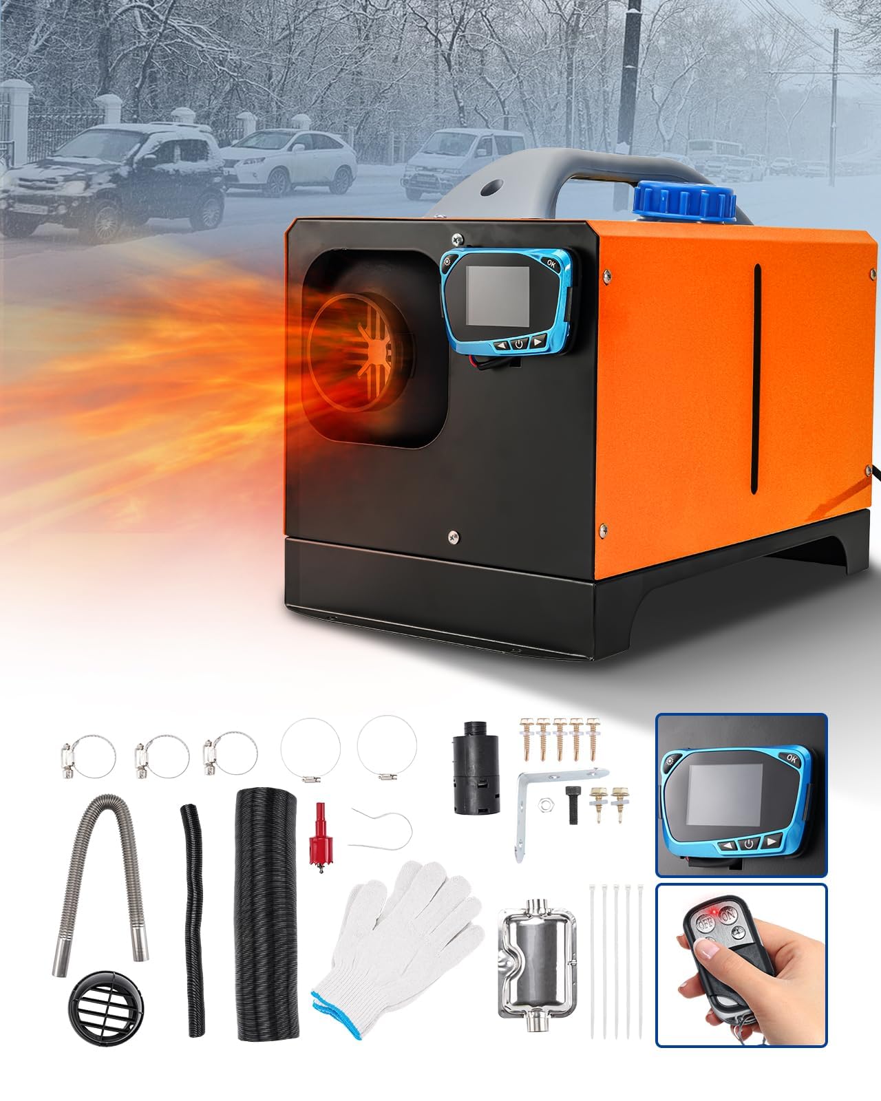 Fesuda 8KW 12V Diesel-Luftheizung, Alles in einem Dieselheizung, LCD-Monitor, schnelles Aufheizen, Standheizung, Dieselheizung für Wohnmobil, Anhänger, LKW, Auto, Wohnmobil, SUV, RV, Orange von Fesuda