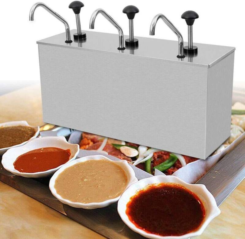 Saucenspender 4L×3, Edelstahl Soßenspender Gewürzspender Dispenser Catering Ketchup Spender Pumpe Sauce Würze Spender für Buffet Restaurant von Fetcoi