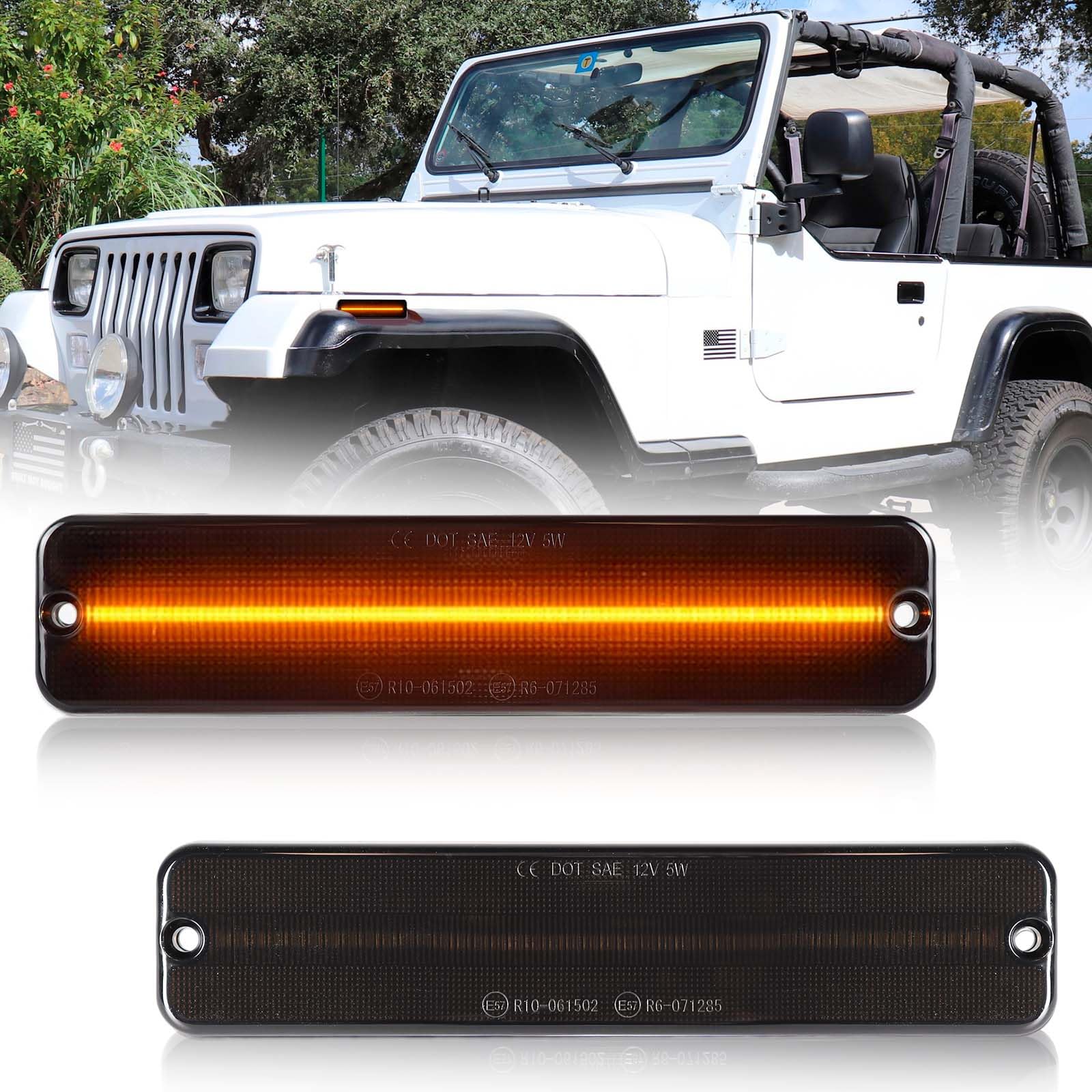 2PCS LED Side Marker Light for 1987-1995 Jeep Wrangler YJ, Smoked Lens Amber Front Bumper Sidemarker Fender Turn Signal Reflector Lamp Replace OEM 56001424 2PCS LED Side Marker Light for 1987-1995 Jeep Wrangler YJ, Smoked Lens Amber Front Bumper Sidemarker Fender Turn Signal Reflector Lamp Replace OEM 56001424 von FetonAuto