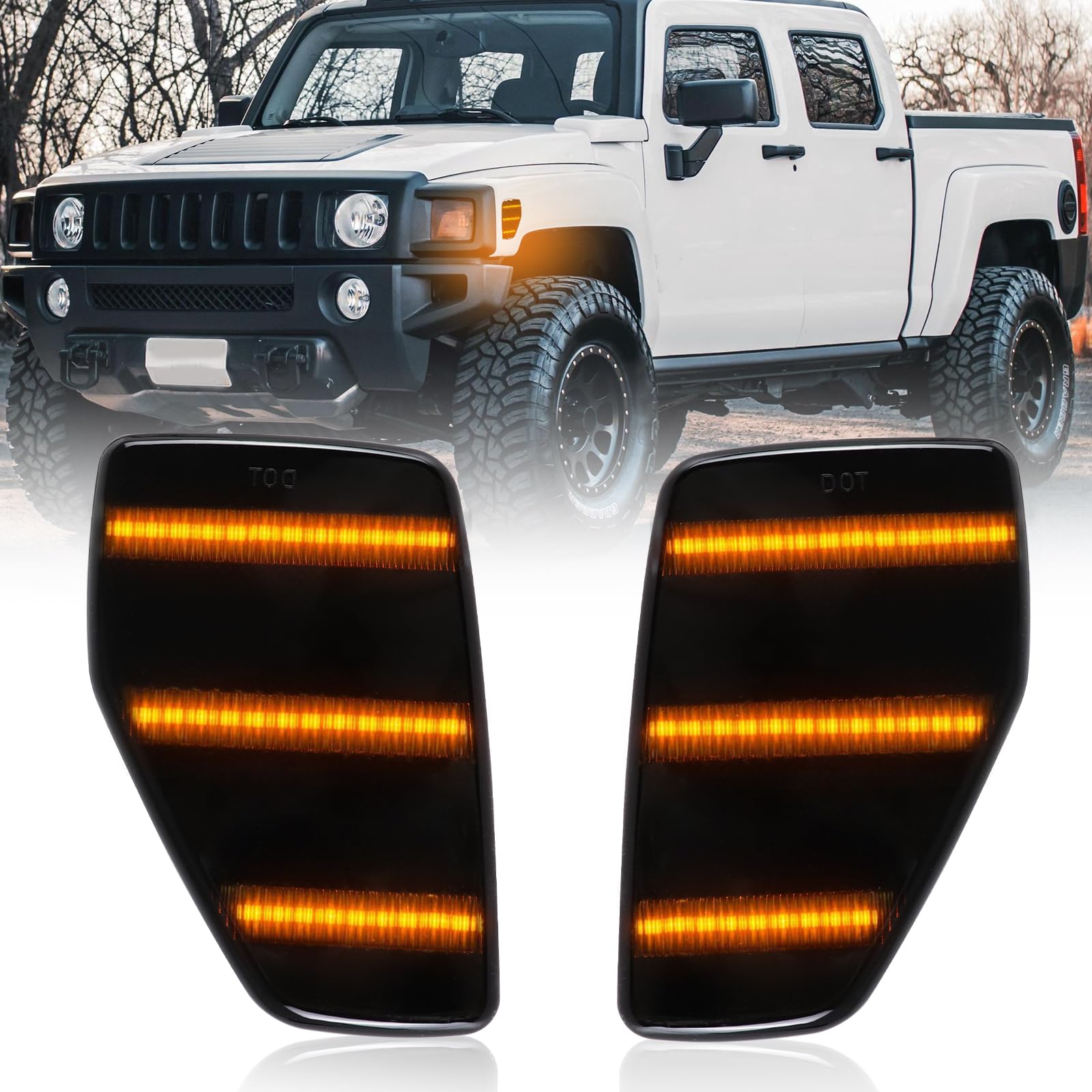 Amber LED Side Marker Lights for 2006-2010 Hummer H3 2009 2010 H3T, Smoked Lens H3 H3T Front Fender Turn Signal Corner Lamps von FetonAuto