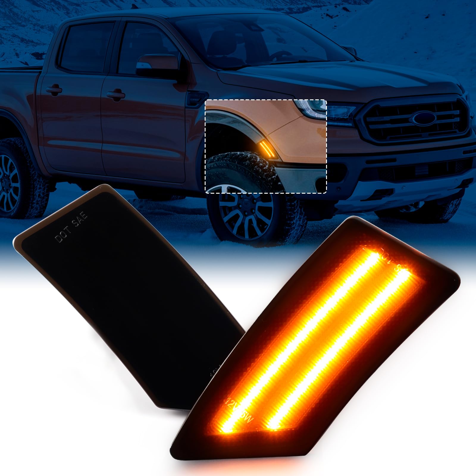 Amber LED Side Marker Lights for Ford Ranger Lariat XL XLT 2019 2020 2021 2022 2023 Smoked Lens Front Fender Bumper Signals Lamps Amber LED Side Marker Lights for Ford Ranger Lariat XL XLT 2019 2020 2021 2022 2023 Smoked Lens Front Fender Bumper Signals Lamps von FetonAuto