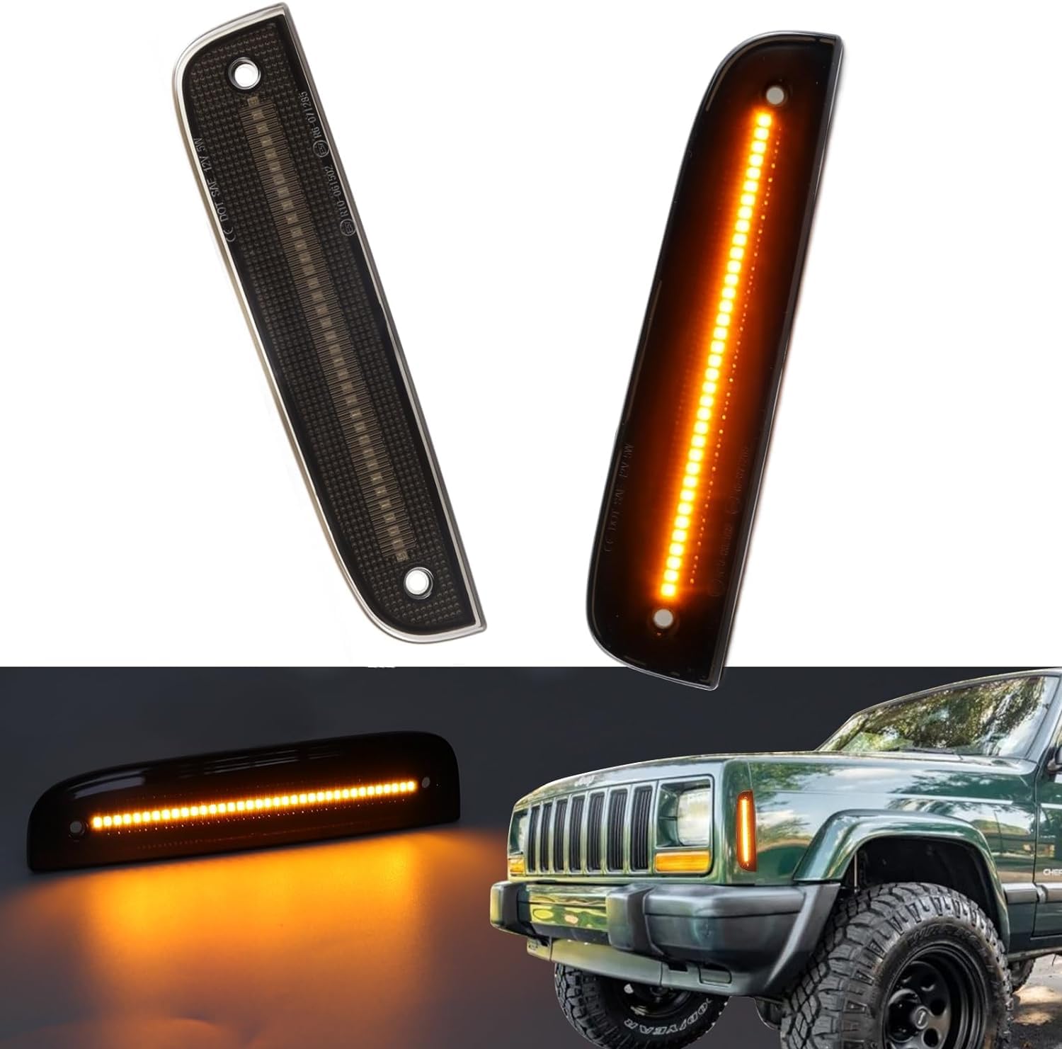 FetonAuto Amber LED Front Side Marker Lights for 1997 1998 1999 2000 2001 Jeep Cherokee XJ Chassis Front Bumper Side Corner Parking Marker Turn Signal Light, Replace OEM CH2551118 von FetonAuto