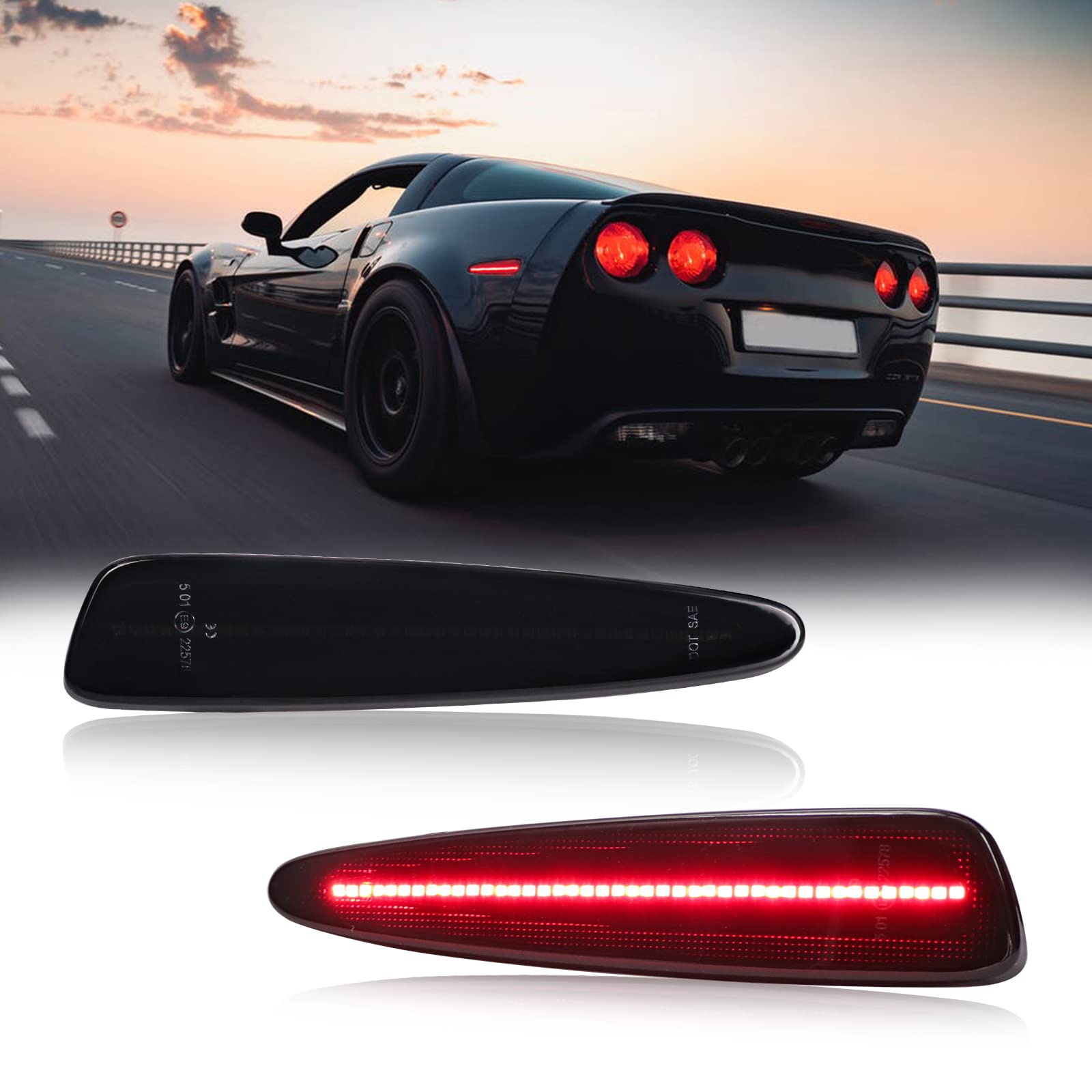 FetonAuto LED Side Marker Light Kits for Chevrolet Chevy Corvette C6 2005-2013, Smoked Lens Red Rear Bumper Sidemarker Indicator Lamps Assembly Replacement von FetonAuto