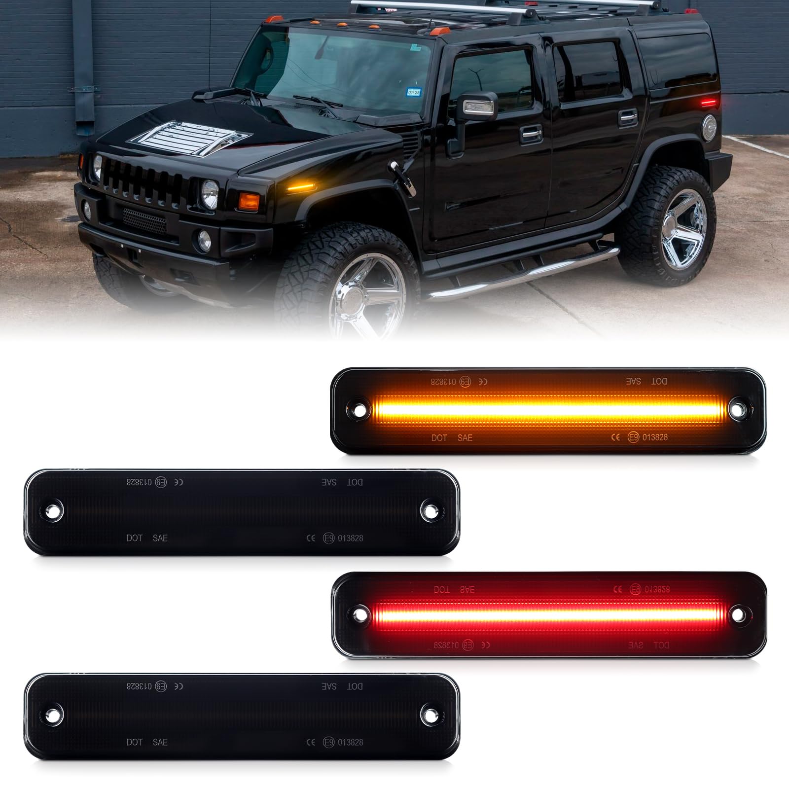 FetonAuto LED Side Marker Lights Assembly Smoked Lens for 2003-2009 Hummer H2, Amber Front Rear Red Fender Side Markers Lamp, LED Turn Signal lights FetonAuto LED Side Marker Lights Assembly Smoked Lens for 2003-2009 Hummer H2, Amber Front Rear Red Fender Side Markers Lamp, LED Turn Signal lights von FetonAuto