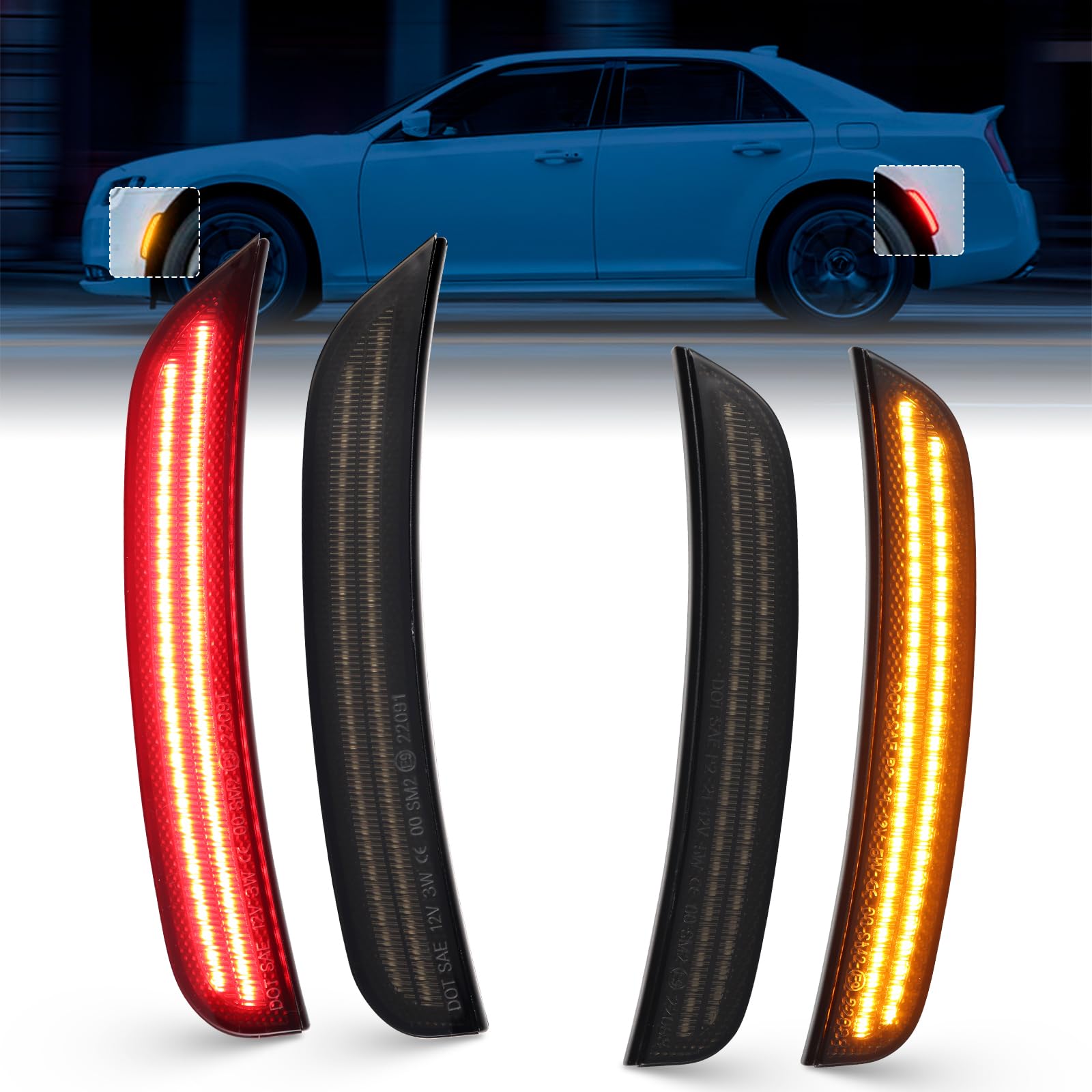 FetonAuto LED Side Marker Lights for Chrysler 300 2015-2022, Smoked Lens Front Rear Bumper Fender Sidemarker Amber Red Reflectors with Dual-row Lamp Strip FetonAuto LED Side Marker Lights for Chrysler 300 2015-2022, Smoked Lens Front Rear Bumper Fender Sidemarker Amber Red Reflectors with Dual-row Lamp Strip von FetonAuto