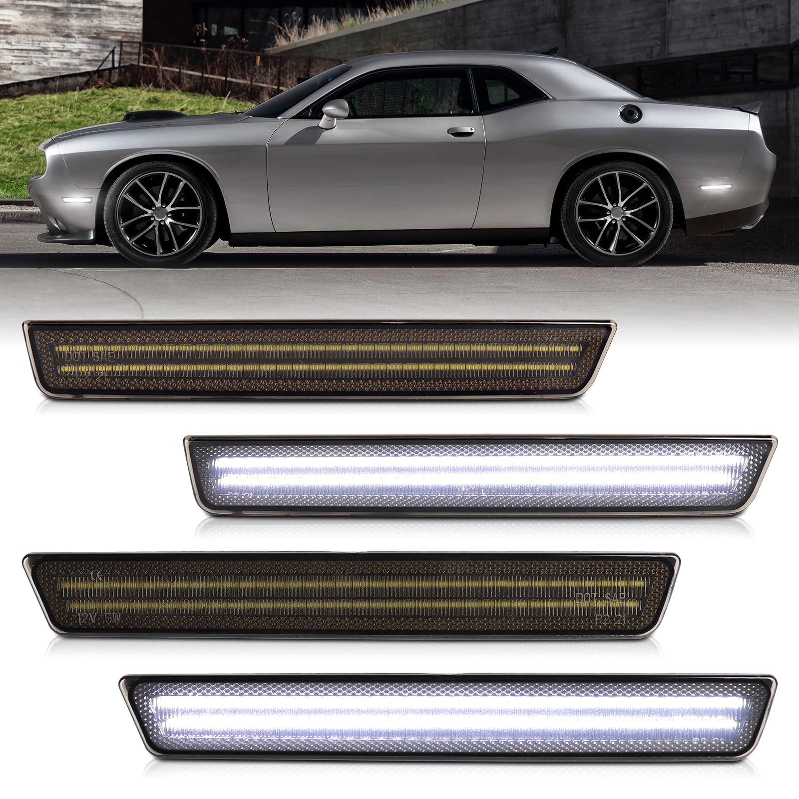 FetonAuto Weiße LED Front Heckbegrenzungsleuchten für Dodge Challenger 2015 2016 2017 2018 2019 2020 2021 2022, Rauchglas reinweiß Challenger Stoßstange Kotflügel Parkleuchten FetonAuto Weiße LED Front Heckbegrenzungsleuchten für Dodge Challenger 2015 2016 2017 2018 2019 2020 2021 2022, Rauchglas reinweiß Challenger Stoßstange Kotflügel Parkleuchten von FetonAuto