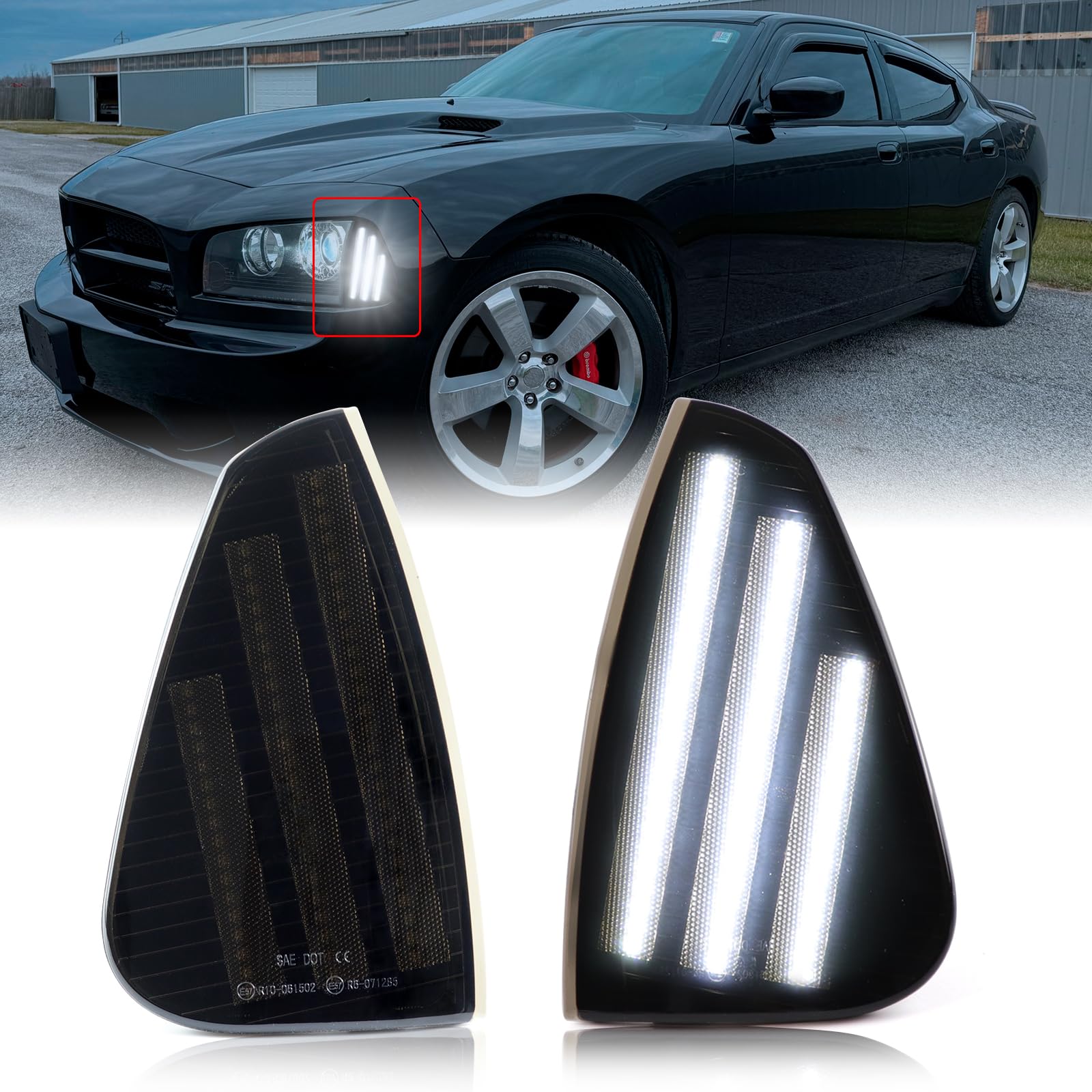 FetonAuto White Front Bumper LED Side Marker Lights Assembly for 2006-2010 Dodge Charger Daytona RT SE SRT8 SXT, Smoked Lens Driver Passenger Corner Signal Lamps FetonAuto White Front Bumper LED Side Marker Lights Assembly for 2006-2010 Dodge Charger Daytona RT SE SRT8 SXT, Smoked Lens Driver Passenger Corner Signal Lamps von FetonAuto