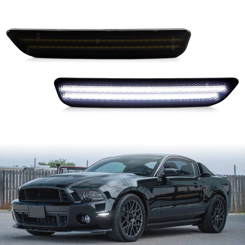 Front Bumper White LED Side Marker Reflectors Lights for Ford Mustang 2010 2011 2012 2013 2014 Fender Indicator Assembly, Pack of 2 von FetonAuto