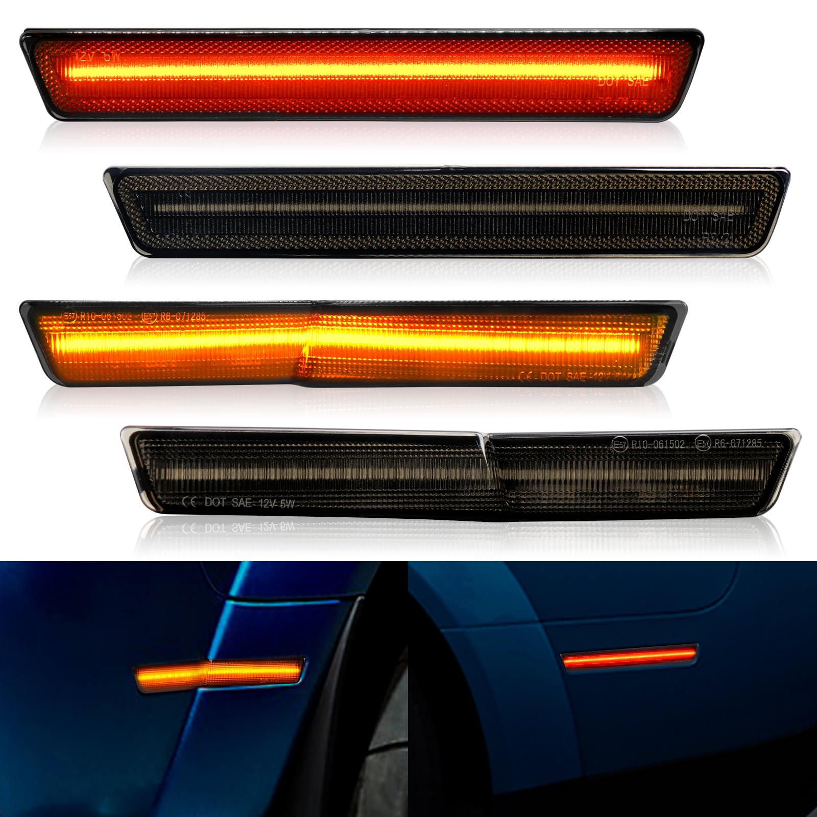 LED Bernstein Rot Vordere Hintere Seitenmarkierungsleuchten für Dodge Challenger SRT Hellcat Redeye Widebody 2018-2022, R/T Scat Pack Demon Super Stock Jailbreak, Räucherlinse von FetonAuto