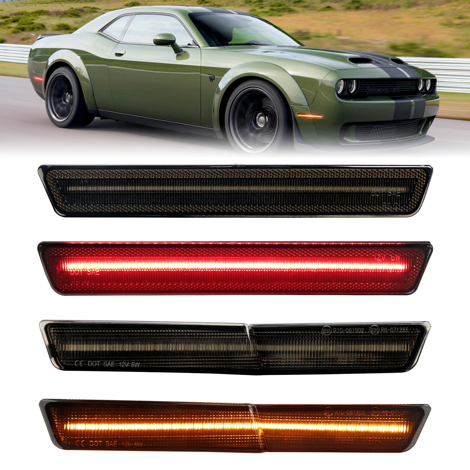 LED Bernstein Rot Vordere Hintere Seitenmarkierungsleuchten für Dodge Challenger SRT Hellcat Redeye Widebody 2018-2022, R/T Scat Pack Demon Super Stock Jailbreak, Räucherlinse LED Bernstein Rot Vordere Hintere Seitenmarkierungsleuchten für Dodge Challenger SRT Hellcat Redeye Widebody 2018-2022, R/T Scat Pack Demon Super Stock Jailbreak, Räucherlinse von FetonAuto