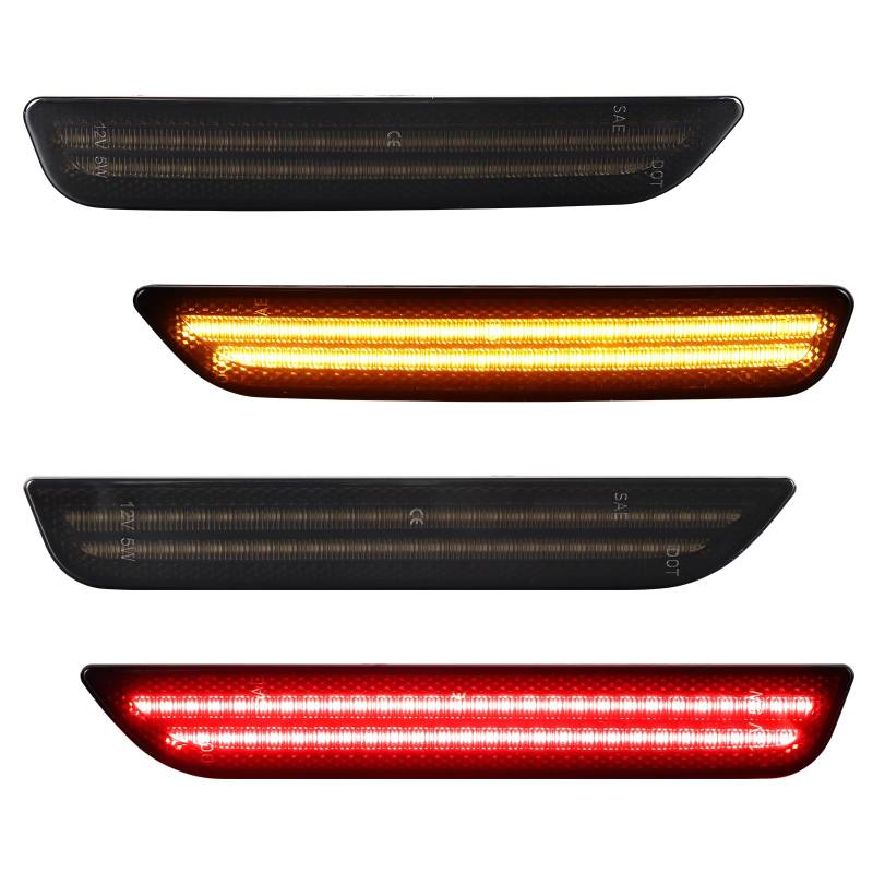 Smoked Lens Amber Red LED Side Marker Lights for 2010-2014 Ford Mustang Front Rear Bumper Reflectors Assembly, Pack of 4 von FetonAuto